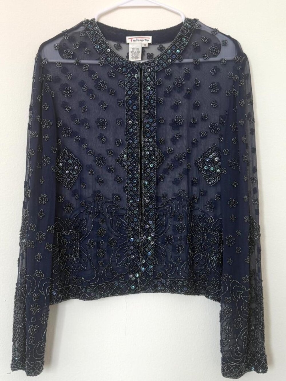 Vintage Talbots 100% Silk Beaded Sequin Sheer Evening Jacket Size M
